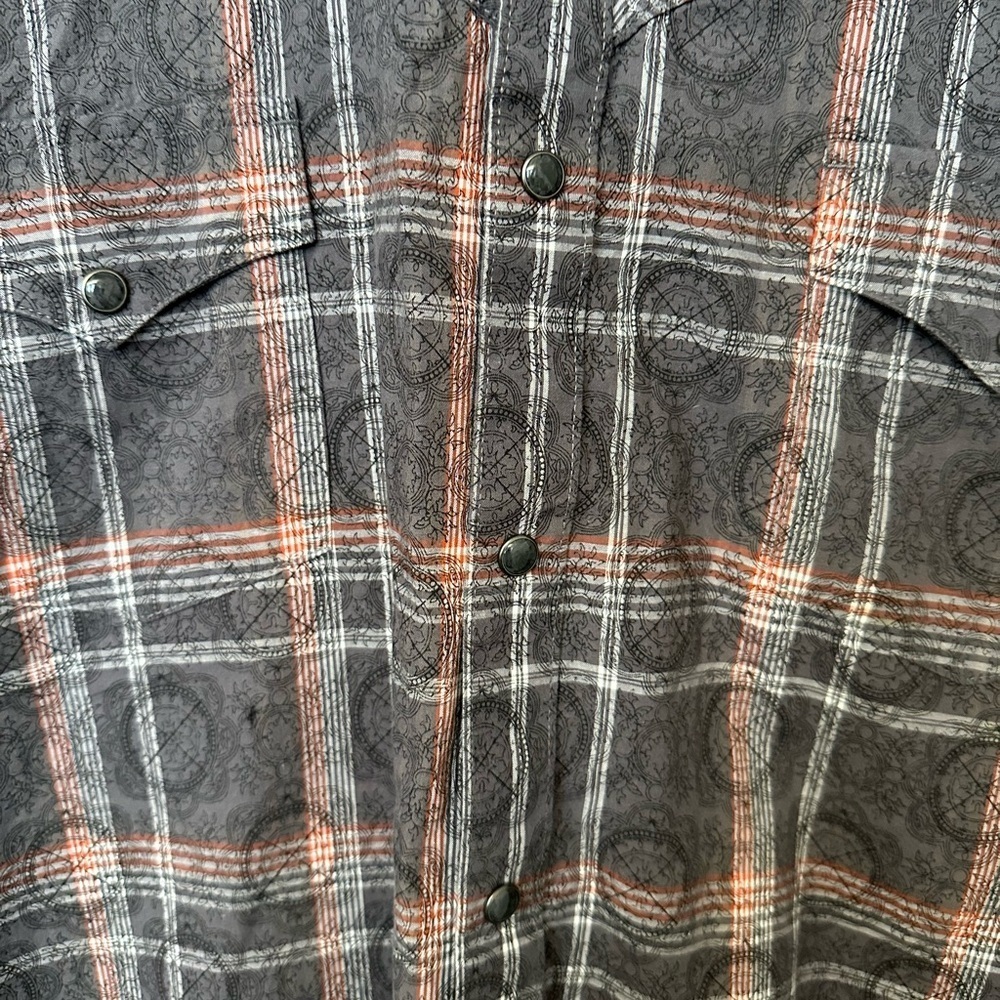 Wrangler Retro Western Wear Snap Button Long Sleeve Shirt Size XXL Gray & Red - Picture 3 of 7